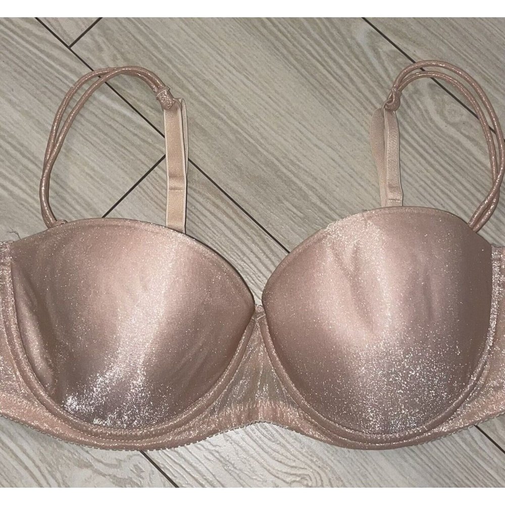 Lily of France 2101122 Strapless Multi Way Balconette Bra UW Shimmery 38C Beige - Picture 3 of 6